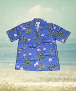 Pink Flamingo Island Blue Cotton Poplin Men's Hawaiian Shirt