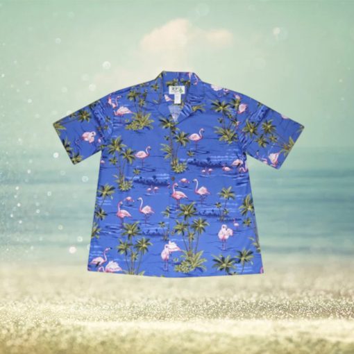 Pink Flamingo Island Blue Cotton Poplin Men’s Hawaiian Shirt