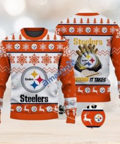 Pittsburgh Steelers Fans Logo Snowflake Pattern Ugly Christmas Sweater Orange