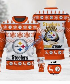 Pittsburgh Steelers Fans Logo Snowflake Pattern Ugly Christmas Sweater Orange