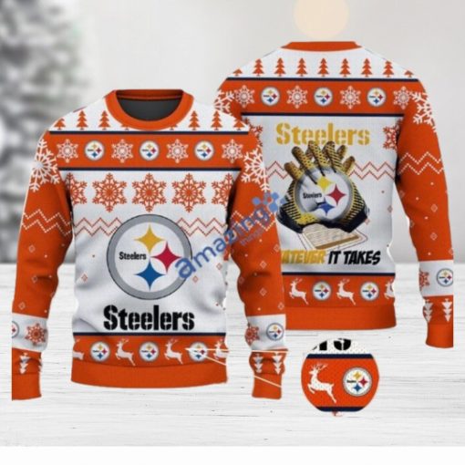 Pittsburgh Steelers Fans Logo Snowflake Pattern Ugly Christmas Sweater Orange