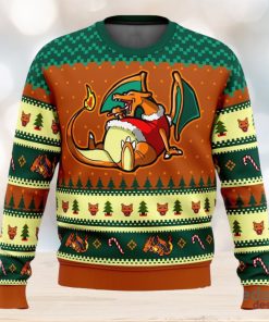 Pokemon Eating Candy Cane Charizard 3D Ugly Christmas Sweater Unisex Christmas Sweater For Men And Women