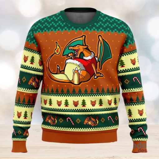 Pokemon Eating Candy Cane Charizard 3D Ugly Christmas Sweater Unisex Christmas Sweater For Men And Women