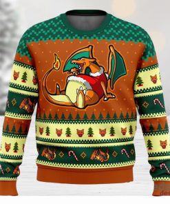 Pokemon Eating Candy Cane Charizard 3D Ugly Christmas Sweater Unisex Christmas Sweater For Men And Women