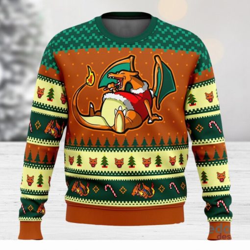 Pokemon Eating Candy Cane Charizard 3D Ugly Christmas Sweater Unisex Christmas Sweater For Men And Women