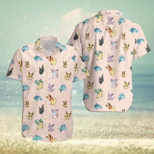 Pokemon Hawaiian Shirt, Eevee Evolution Pokemonsummer Holiday Family Aloha Hawaiian Beach Shirt