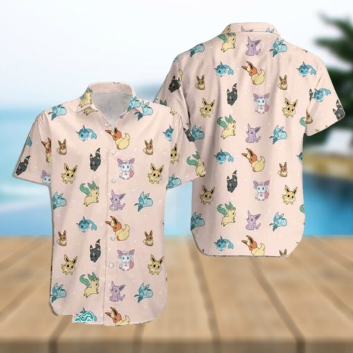 Pokemon Hawaiian Shirt, Eevee Evolution Pokemonsummer Holiday Family Aloha Hawaiian Beach Shirt