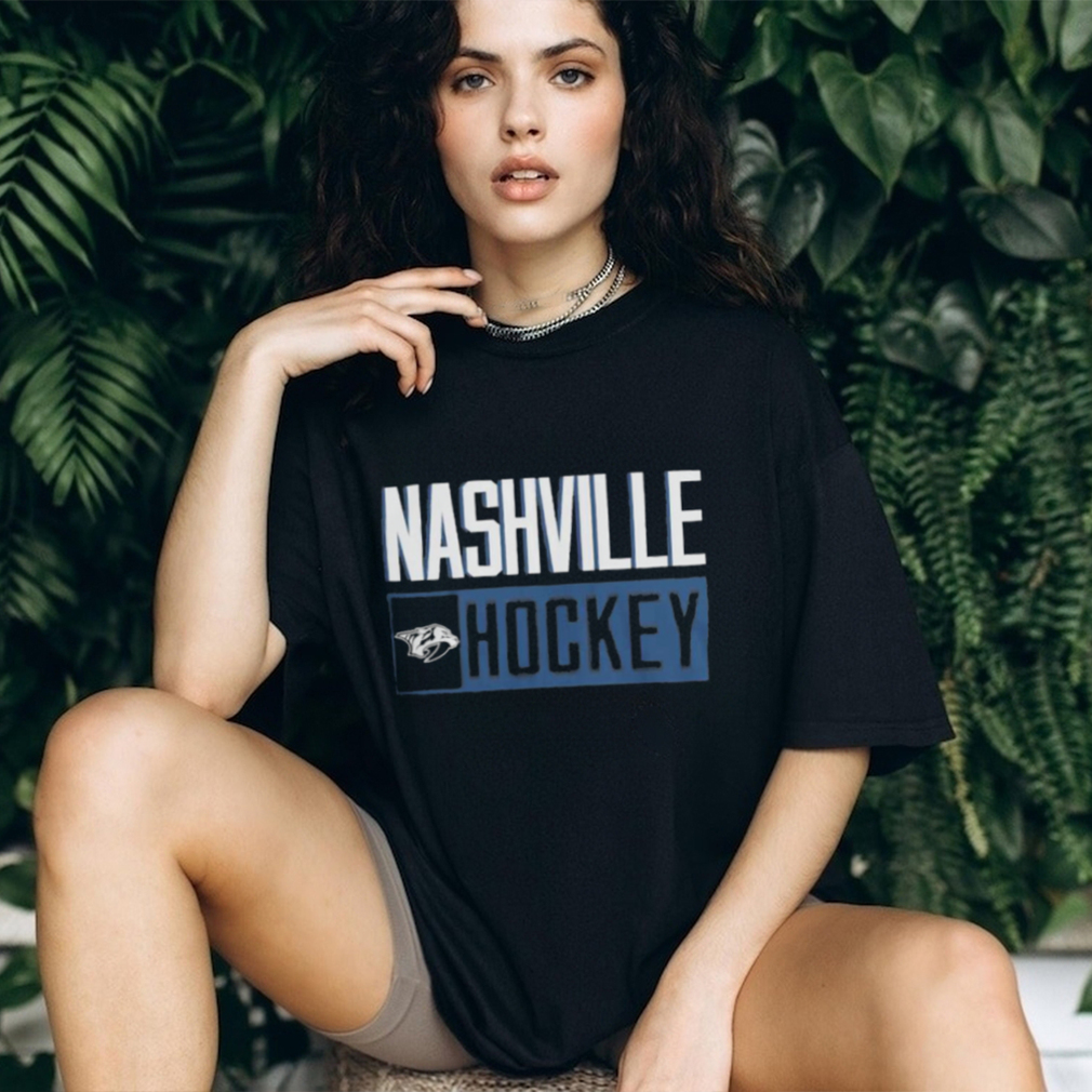 Fanatics NHL Nashville Predators Team Wordmark Heather Navy Long Sleeve Shirt, Men's, Small, Blue