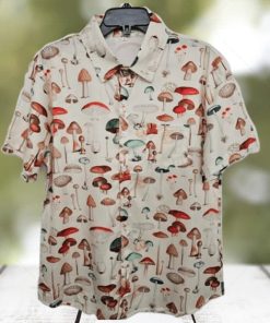 Printed Shirt Button Down Short Sleeve Cute Mushroom Hawaiian Shirt