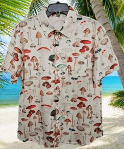 Printed Shirt Button Down Short Sleeve Cute Mushroom Hawaiian Shirt