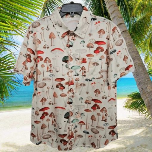 Printed Shirt Button Down Short Sleeve Cute Mushroom Hawaiian Shirt