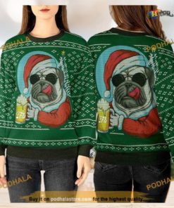 Pug Santa and Beer 3D Sweater, Funny Xmas Sweater