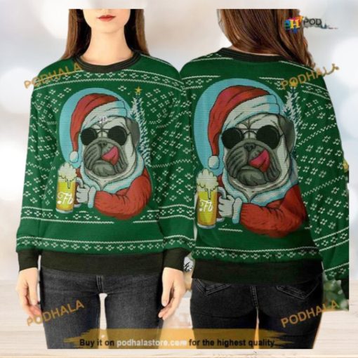 Pug Santa and Beer 3D Sweater, Funny Xmas Sweater