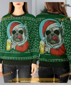 Pug Santa and Beer 3D Sweater, Funny Xmas Sweater