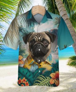 Pug Wrinkled Charm Unfolded In Lush 3D Hawaiian Tropical Shirt