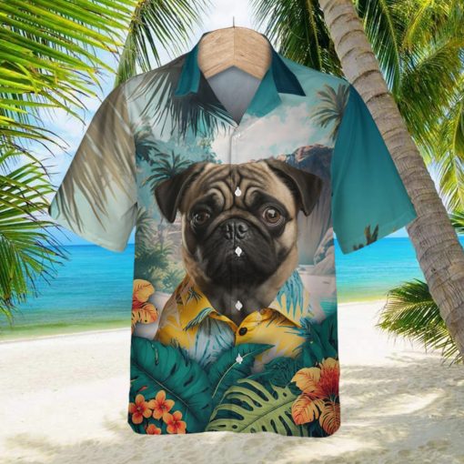 Pug Wrinkled Charm Unfolded In Lush 3D Hawaiian Tropical Shirt