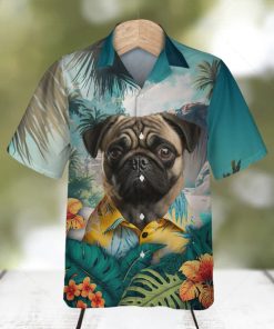 Pug Wrinkled Charm Unfolded In Lush 3D Hawaiian Tropical Shirt