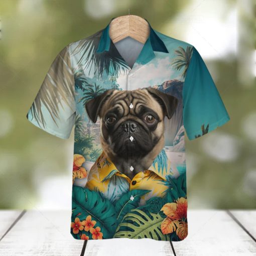 Pug Wrinkled Charm Unfolded In Lush 3D Hawaiian Tropical Shirt