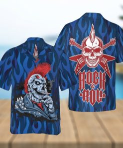 Punk Rock Skull Electric Guitar Hawaiian Shirt Short Sleeve Button Up Gifts For Male Gift Halloween