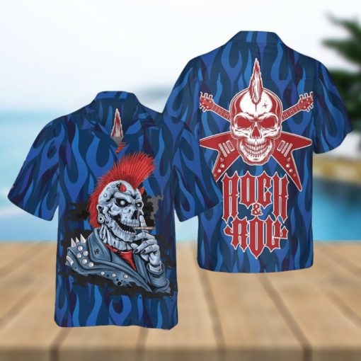 Punk Rock Skull Electric Guitar Hawaiian Shirt Short Sleeve Button Up Gifts For Male Gift Halloween