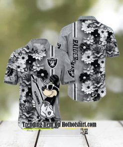 RAIDERS SKULL AND MICKEY SURFING A FASHIONABLE STATEMENT FOR THE MODERN BEACH BUM HAWAIIAN SHIRT