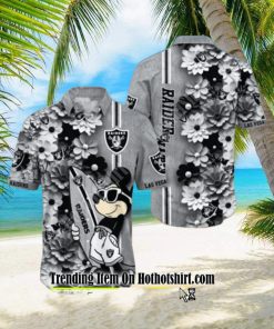 RAIDERS SKULL AND MICKEY SURFING A FASHIONABLE STATEMENT FOR THE MODERN BEACH BUM HAWAIIAN SHIRT