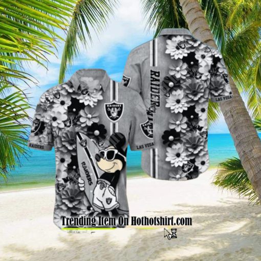 RAIDERS SKULL AND MICKEY SURFING A FASHIONABLE STATEMENT FOR THE MODERN BEACH BUM HAWAIIAN SHIRT