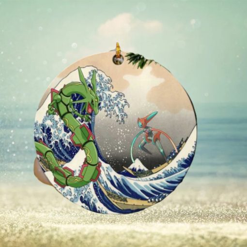 Rayquaza vs Dyoxic Pokemon The Great Wave Japan Perfect Gift For Holiday Ornament