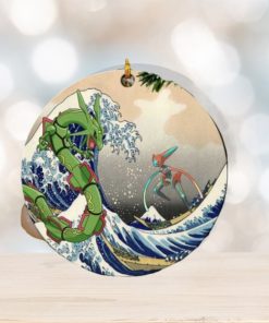 Rayquaza vs Dyoxic Pokemon The Great Wave Japan Perfect Gift For Holiday Ornament