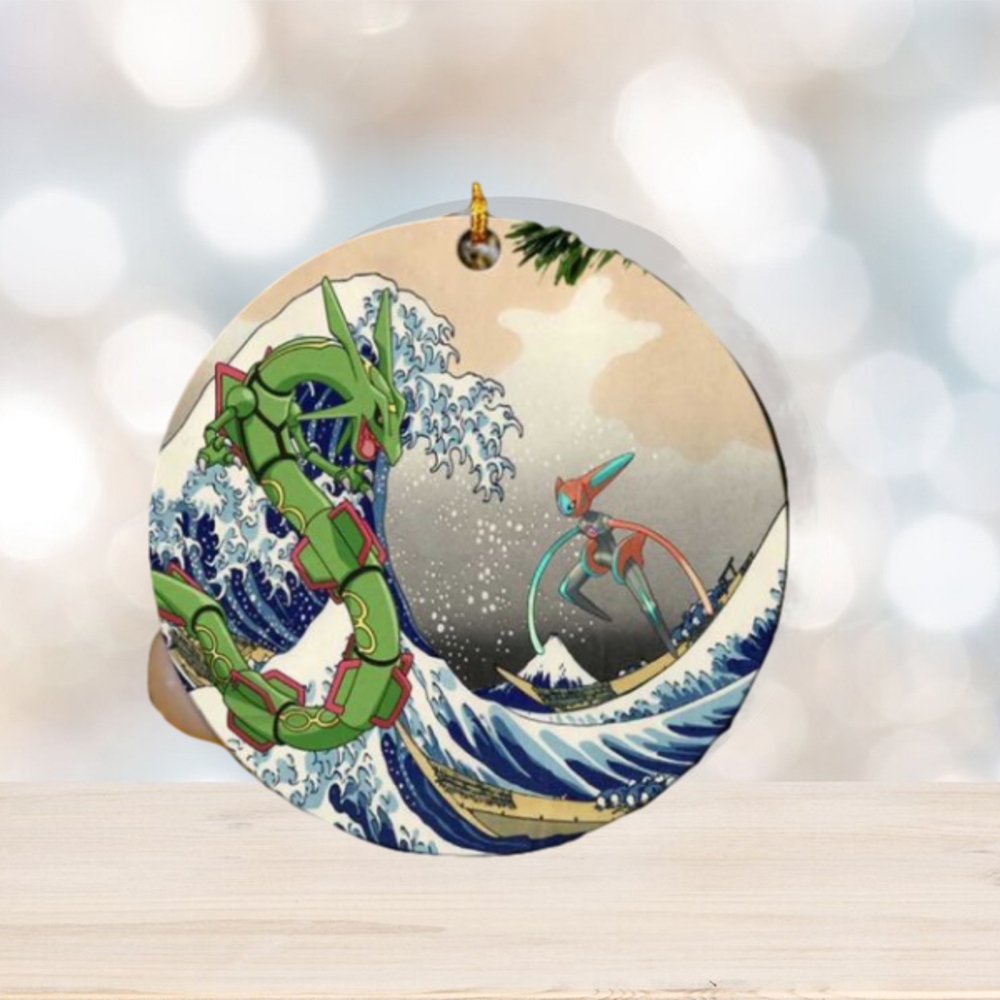 Rayquaza vs Dyoxic Pokemon The Great Wave Japan Perfect Gift For Holiday Ornament Rayquaza vs Dyoxic Pokemon The Great Wave Japan Perfect Gift For Holiday Ornament