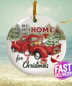 Red Cardinal All Hearts Come Home For Christmas Vintage Red Truck Memorial Decorative Christmas Ornament