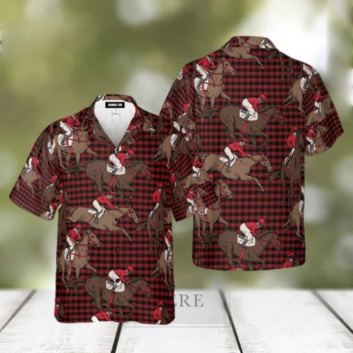 Red Plaid Amazing Horse Riding Pattern Aloha Hawaiian Shirt