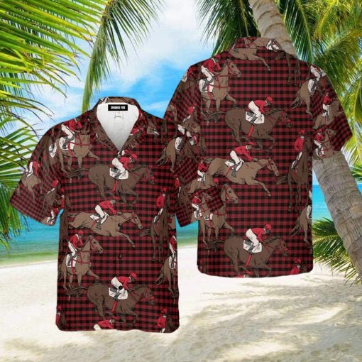 Red Plaid Amazing Horse Riding Pattern Aloha Hawaiian Shirt