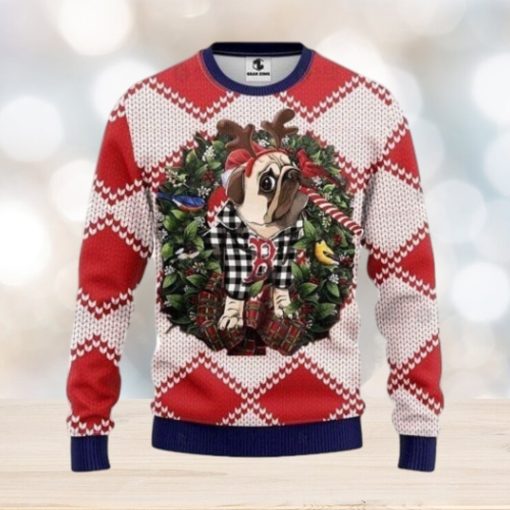 Reindeer Pug Dog Boston Red Sox Christmas Ugly Sweater