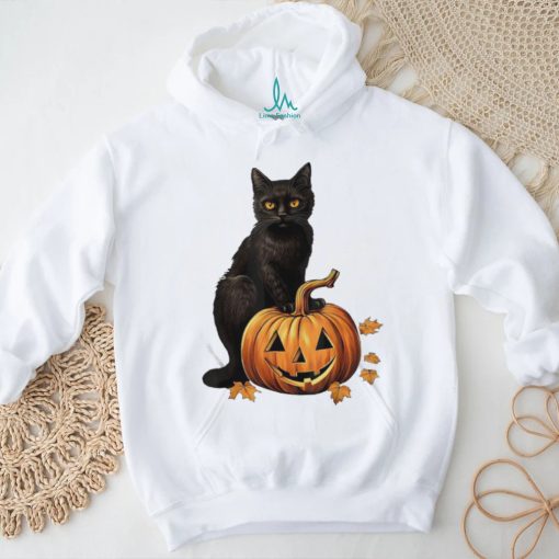 Retro Black Cat Halloween Pumpkin Shirt