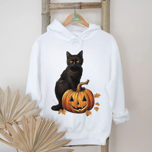 Retro Black Cat Halloween Pumpkin Shirt