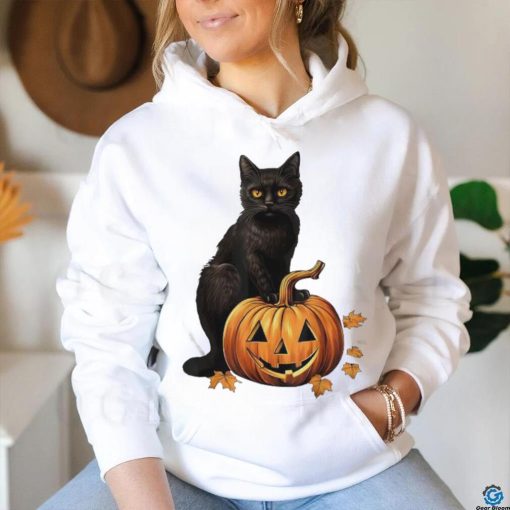 Retro Black Cat Halloween Pumpkin Shirt