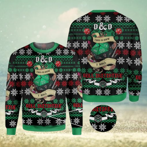 Roll Initiative Dungeons & Dragons Knitted Christmas 3D Sweater For Fans