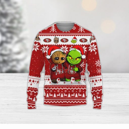 Carolina Panthers Baby Groot And Grinch Best Friends Ugly Christmas Sweater