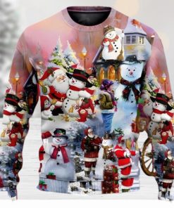 Santa And Snowman Snow Village Ugly Christmas Sweater Unique Gift For Men And Women