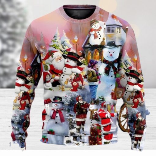 Santa And Snowman Snow Village Ugly Christmas Sweater Unique Gift For Men And Women