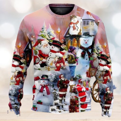 Santa And Snowman Snow Village Ugly Christmas Sweater Unique Gift For Men And Women