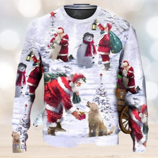 Santa Claus Chilling With Animal Snowman Happy Xmas Art Style Ugly Christmas Sweater Unique Gift