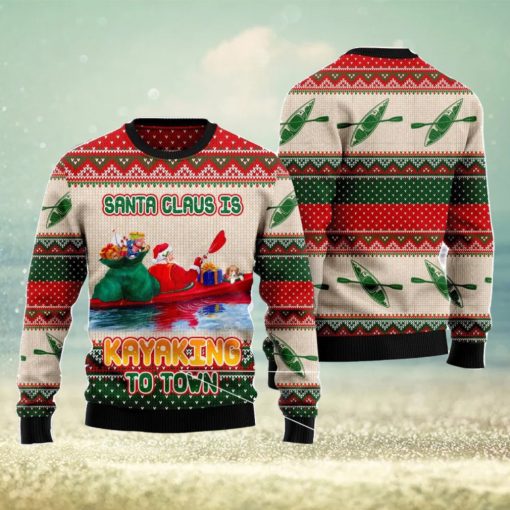 Santa Claus Is Kayaking To Town Christmas Gift Ugly Christmas Sweater Xmas Holiday