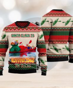 Santa Claus Is Kayaking To Town Christmas Gift Ugly Christmas Sweater Xmas Holiday