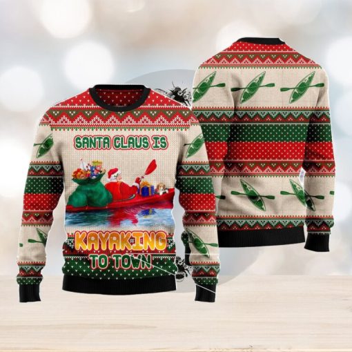 Santa Claus Is Kayaking To Town Christmas Gift Ugly Christmas Sweater Xmas Holiday