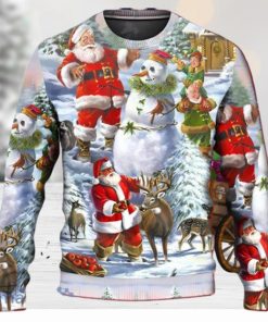 Santa Claus Snowman Elf So Happy Art Style Ugly Christmas Sweater Unique Gift For Men And Women