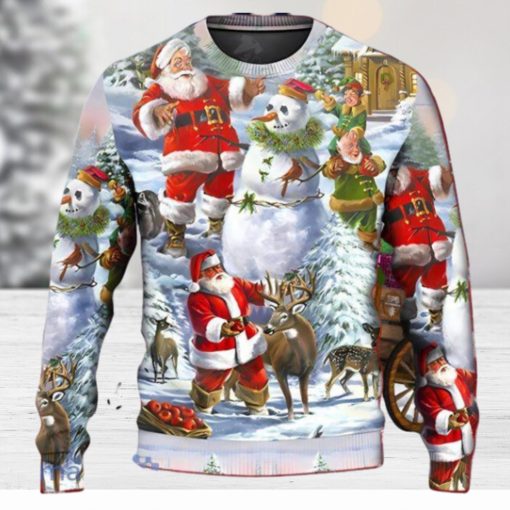 Santa Claus Snowman Elf So Happy Art Style Ugly Christmas Sweater Unique Gift For Men And Women