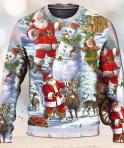 Santa Claus Snowman Elf So Happy Art Style Ugly Christmas Sweater Unique Gift For Men And Women