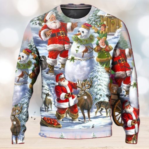 Santa Claus Snowman Elf So Happy Art Style Ugly Christmas Sweater Unique Gift For Men And Women